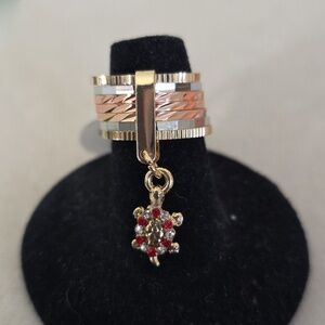 Tricolor Gold Filled Seven Stack Ring with Turtle Charm Size 7 & 8
